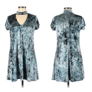 Millibon Womens Dress Size Medium Teal Tie Dye Velvet Mini Shift Dress Y2K